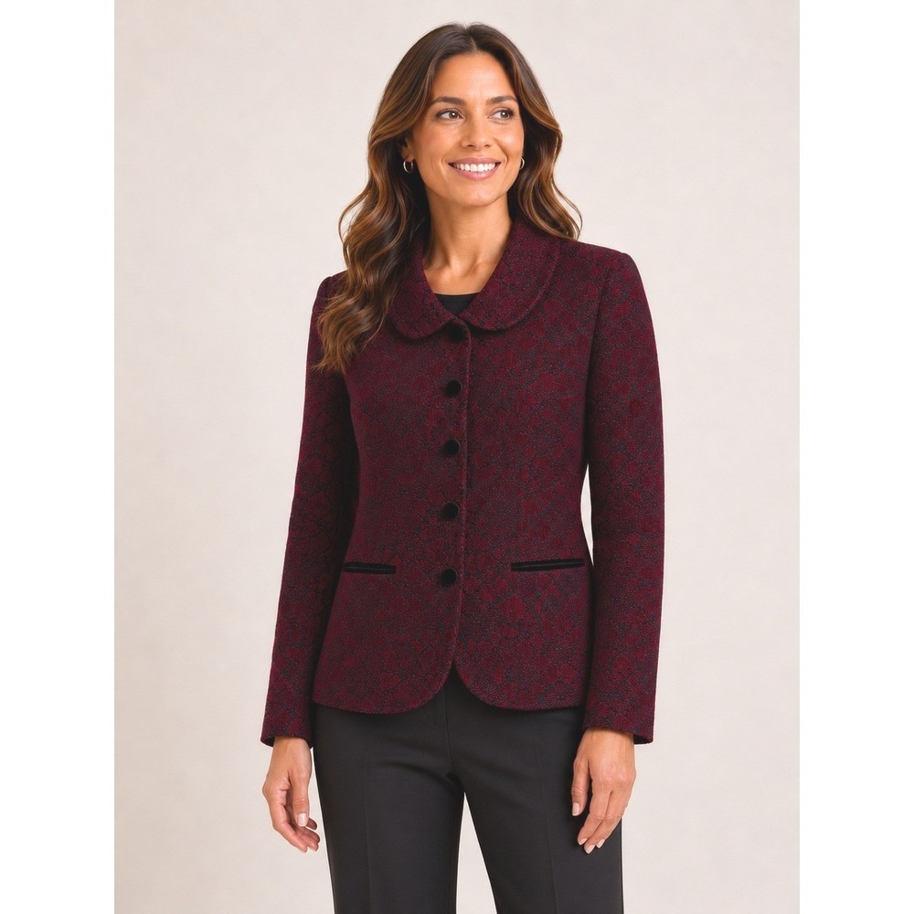 Sam Jong Jacket Womens L Red Floral Jacquard Velvet Trim Buttons Whimsigoth Vamp